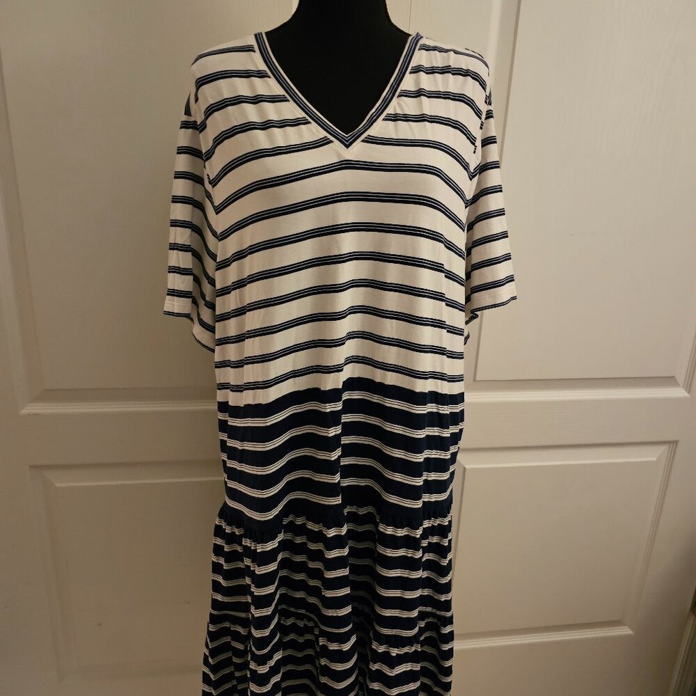 Land's End Woman's Size 2X Blue and Cream Striped Summer Dress. EUC!